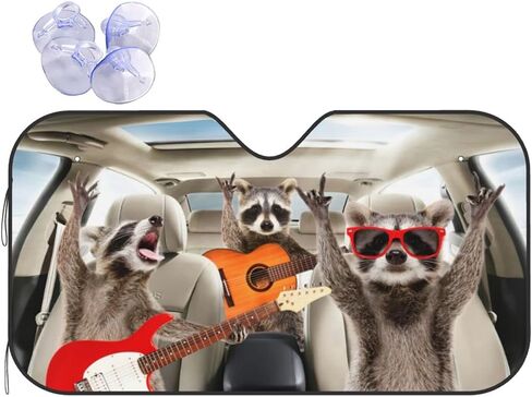 Raccoon Driving1 Car Windshield Sun Shade Sun Visor Sunshade Car Front Window Sunshade Keeps Out Uv Rays Keeps Your Vehicle Cool for Car Truck SUV, Small in Saudi Arabia