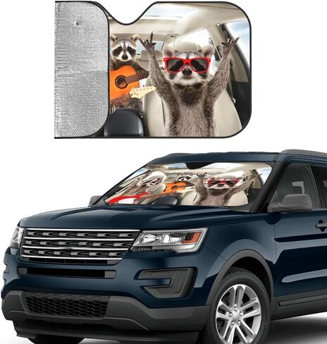 Raccoon Driving1 Car Windshield Sun Shade Sun Visor Sunshade Car Front Window Sunshade Keeps Out Uv Rays Keeps Your Vehicle Cool for Car Truck SUV, Small in Saudi Arabia