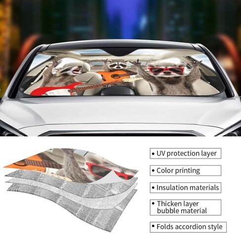 Raccoon Driving1 Car Windshield Sun Shade Sun Visor Sunshade Car Front Window Sunshade Keeps Out Uv Rays Keeps Your Vehicle Cool for Car Truck SUV, Small in Saudi Arabia