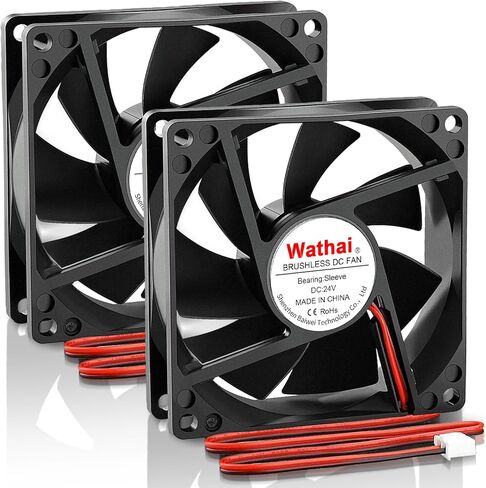 Wathai 80mm 24V DC مروحة تبريد 2Pin 24Volt 80mm x 25mm Brushless 3 بوصة مروحة عالية السرعة لمشاريع عادم التهوية DIY التبريد، 2 حزمة in Kuwait