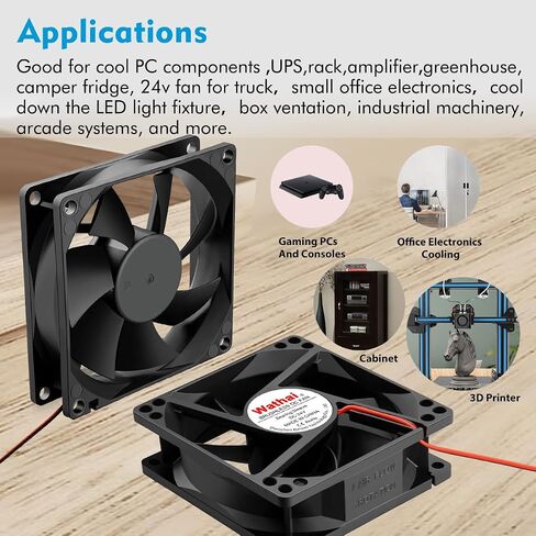 Wathai 80mm 24V DC مروحة تبريد 2Pin 24Volt 80mm x 25mm Brushless 3 بوصة مروحة عالية السرعة لمشاريع عادم التهوية DIY التبريد، 2 حزمة in Kuwait