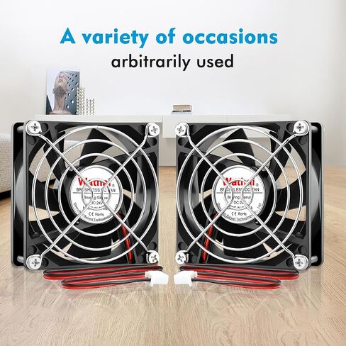 Wathai 80mm 24V DC مروحة تبريد 2Pin 24Volt 80mm x 25mm Brushless 3 بوصة مروحة عالية السرعة لمشاريع عادم التهوية DIY التبريد، 2 حزمة in Kuwait