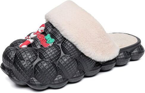 INMINPIN Mens Womens Fuzzy Fur Bubble Slippers Funny Lychee Bubble Slides Winter Comfy Plush Slippers Indoor Outdoor with Christmas Charms in Saudi Arabia