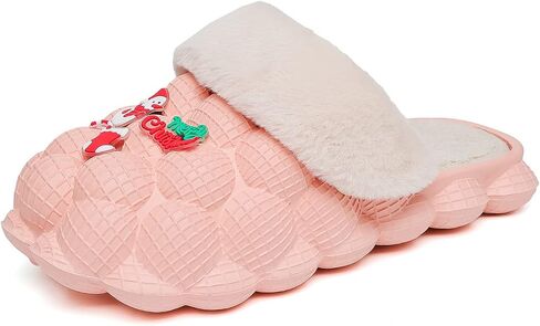 INMINPIN Mens Womens Fuzzy Fur Bubble Slippers Funny Lychee Bubble Slides Winter Comfy Plush Slippers Indoor Outdoor with Christmas Charms in Saudi Arabia