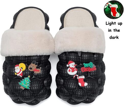 INMINPIN Mens Womens Fuzzy Fur Bubble Slippers Funny Lychee Bubble Slides Winter Comfy Plush Slippers Indoor Outdoor with Christmas Charms in Saudi Arabia