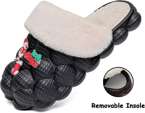 INMINPIN Mens Womens Fuzzy Fur Bubble Slippers Funny Lychee Bubble Slides Winter Comfy Plush Slippers Indoor Outdoor with Christmas Charms in Saudi Arabia