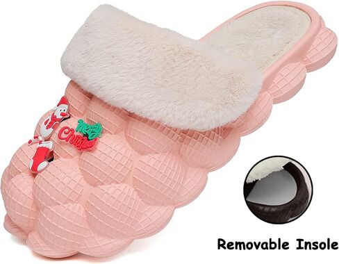 INMINPIN Mens Womens Fuzzy Fur Bubble Slippers Funny Lychee Bubble Slides Winter Comfy Plush Slippers Indoor Outdoor with Christmas Charms in Saudi Arabia