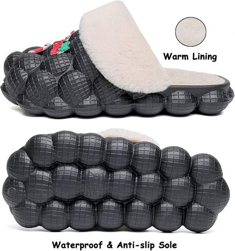 INMINPIN Mens Womens Fuzzy Fur Bubble Slippers Funny Lychee Bubble Slides Winter Comfy Plush Slippers Indoor Outdoor with Christmas Charms in Saudi Arabia