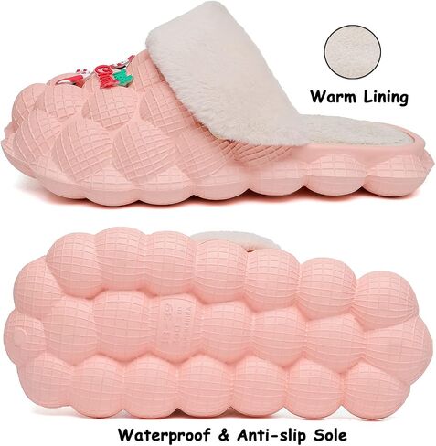 INMINPIN Mens Womens Fuzzy Fur Bubble Slippers Funny Lychee Bubble Slides Winter Comfy Plush Slippers Indoor Outdoor with Christmas Charms in Saudi Arabia