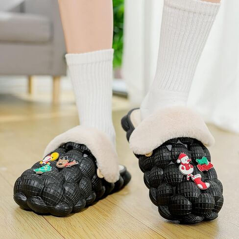 INMINPIN Mens Womens Fuzzy Fur Bubble Slippers Funny Lychee Bubble Slides Winter Comfy Plush Slippers Indoor Outdoor with Christmas Charms in Saudi Arabia
