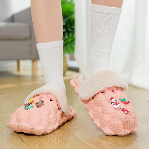 INMINPIN Mens Womens Fuzzy Fur Bubble Slippers Funny Lychee Bubble Slides Winter Comfy Plush Slippers Indoor Outdoor with Christmas Charms in Saudi Arabia
