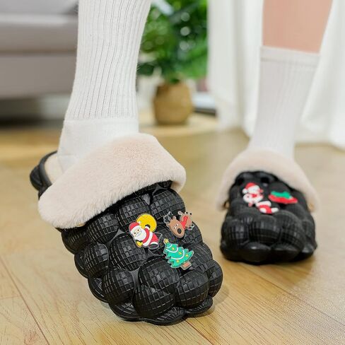 INMINPIN Mens Womens Fuzzy Fur Bubble Slippers Funny Lychee Bubble Slides Winter Comfy Plush Slippers Indoor Outdoor with Christmas Charms in Saudi Arabia