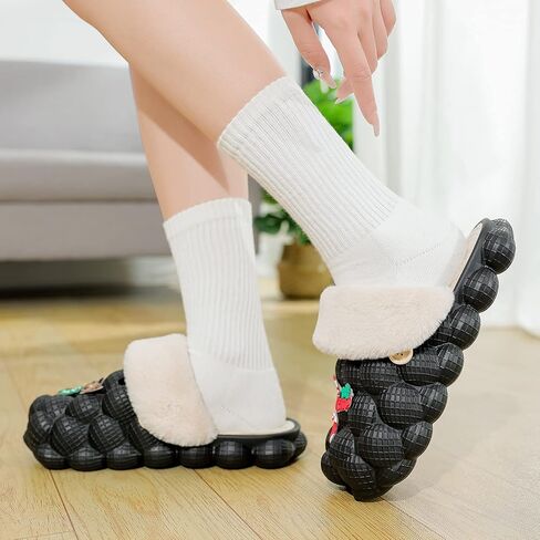 INMINPIN Mens Womens Fuzzy Fur Bubble Slippers Funny Lychee Bubble Slides Winter Comfy Plush Slippers Indoor Outdoor with Christmas Charms in Saudi Arabia