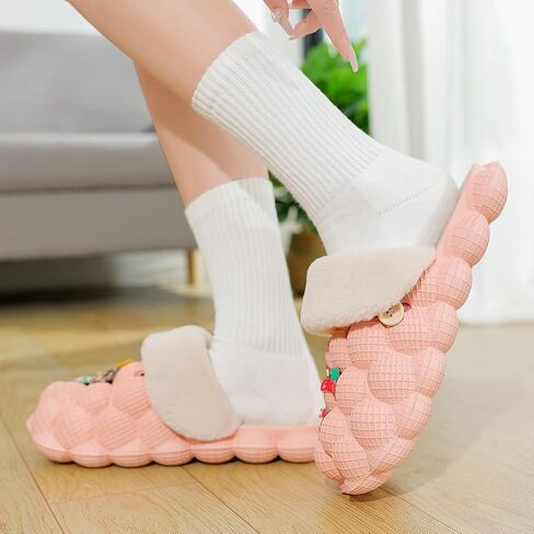 INMINPIN Mens Womens Fuzzy Fur Bubble Slippers Funny Lychee Bubble Slides Winter Comfy Plush Slippers Indoor Outdoor with Christmas Charms in Saudi Arabia
