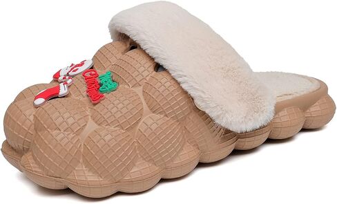 INMINPIN Mens Womens Fuzzy Fur Bubble Slippers Funny Lychee Bubble Slides Winter Comfy Plush Slippers Indoor Outdoor with Christmas Charms in Saudi Arabia