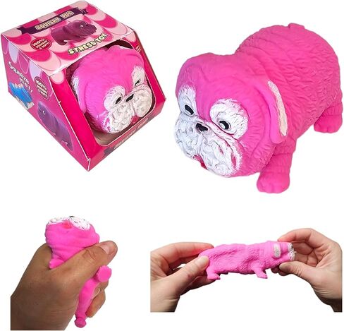 Squishy Stretchy Pug (2.5" to 6.5") Rubber Fidget Sensory Toy Filled with Sand. Great Stress Relief Dog Toy for Kids, Adults and Pets. (1 Pack - Neon Pink) in Saudi Arabia