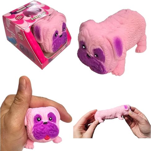 Squishy Stretchy Pug (2.5" to 6.5") Rubber Fidget Sensory Toy Filled with Sand. Great Stress Relief Dog Toy for Kids, Adults and Pets. (1 Pack - Neon Pink) in Saudi Arabia