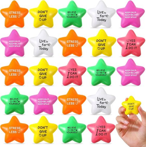 30 Pcs Motivational Star Stress Balls 2.2 Inch Stress Relief Ball with Quotes Colorful Foam Ball Inspirational Hand Exercise Toys for Relieve Anxiety Party Favors School Carnival Reward (Bright Color) in Kuwait