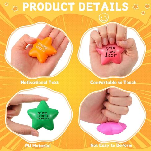 30 Pcs Motivational Star Stress Balls 2.2 Inch Stress Relief Ball with Quotes Colorful Foam Ball Inspirational Hand Exercise Toys for Relieve Anxiety Party Favors School Carnival Reward (Bright Color) in Kuwait