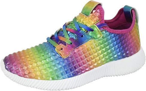 Women Lightweight Metallic Hologram Laced Pyramid Leatherette Studded Jogger Casual Sneaker in Saudi Arabia