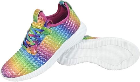 Women Lightweight Metallic Hologram Laced Pyramid Leatherette Studded Jogger Casual Sneaker in Saudi Arabia