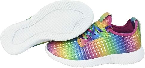 Women Lightweight Metallic Hologram Laced Pyramid Leatherette Studded Jogger Casual Sneaker in Saudi Arabia
