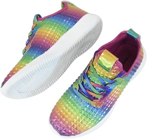 Women Lightweight Metallic Hologram Laced Pyramid Leatherette Studded Jogger Casual Sneaker in Saudi Arabia