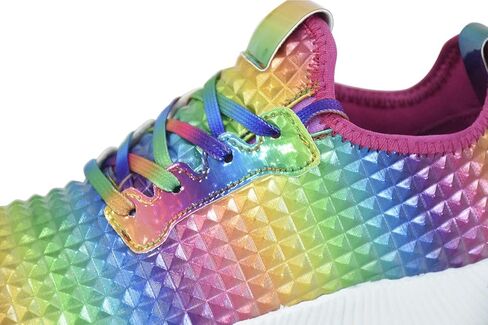 Women Lightweight Metallic Hologram Laced Pyramid Leatherette Studded Jogger Casual Sneaker in Saudi Arabia