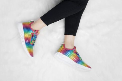 Women Lightweight Metallic Hologram Laced Pyramid Leatherette Studded Jogger Casual Sneaker in Saudi Arabia