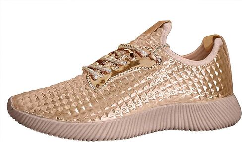 Women Lightweight Metallic Hologram Laced Pyramid Leatherette Studded Jogger Casual Sneaker in Saudi Arabia