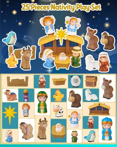 Nativity Set for Kids, Toddlers, Children, Christmas Story 25 Piece Sets & Figures Nativity Scene for Little Girls Boys Ages 1 2 3 4 5 6+ at Home, Sunday School, Soft Material Baby Bath Toys Playset in Saudi Arabia