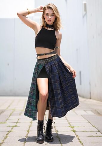 DAZCOS Plaid Slit Thigh Midi Skirt for Women US Size Low Waist Pleated Maxi Skirt with Belt in Saudi Arabia