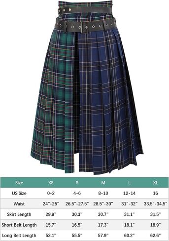 DAZCOS Plaid Slit Thigh Midi Skirt for Women US Size Low Waist Pleated Maxi Skirt with Belt in Saudi Arabia