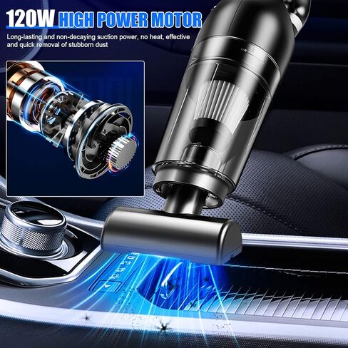 مكنسة كهربائية محمولة بدون أسلاك، مكانس كهربائية محمولة باليد بقوة 10000 باسكال، مكنسة كهربائية صغيرة قابلة لإعادة الشحن مع 3 مرشحات هيبا، مكنسة كهربائية صغيرة للسيارة وشعر الحيوانات الأليفة والسجاد والمنزل (أسود) in Kuwait