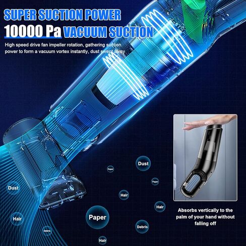 مكنسة كهربائية محمولة بدون أسلاك، مكانس كهربائية محمولة باليد بقوة 10000 باسكال، مكنسة كهربائية صغيرة قابلة لإعادة الشحن مع 3 مرشحات هيبا، مكنسة كهربائية صغيرة للسيارة وشعر الحيوانات الأليفة والسجاد والمنزل (أسود) in Kuwait