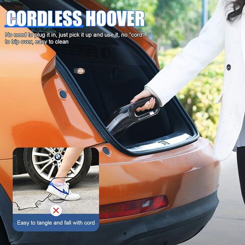 مكنسة كهربائية محمولة بدون أسلاك، مكانس كهربائية محمولة باليد بقوة 10000 باسكال، مكنسة كهربائية صغيرة قابلة لإعادة الشحن مع 3 مرشحات هيبا، مكنسة كهربائية صغيرة للسيارة وشعر الحيوانات الأليفة والسجاد والمنزل (أسود) in Kuwait