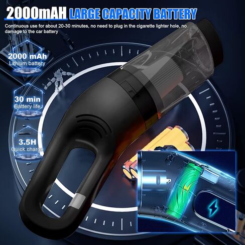 مكنسة كهربائية محمولة بدون أسلاك، مكانس كهربائية محمولة باليد بقوة 10000 باسكال، مكنسة كهربائية صغيرة قابلة لإعادة الشحن مع 3 مرشحات هيبا، مكنسة كهربائية صغيرة للسيارة وشعر الحيوانات الأليفة والسجاد والمنزل (أسود) in Kuwait