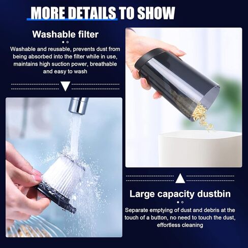 مكنسة كهربائية محمولة بدون أسلاك، مكانس كهربائية محمولة باليد بقوة 10000 باسكال، مكنسة كهربائية صغيرة قابلة لإعادة الشحن مع 3 مرشحات هيبا، مكنسة كهربائية صغيرة للسيارة وشعر الحيوانات الأليفة والسجاد والمنزل (أسود) in Kuwait