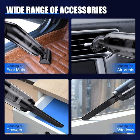 مكنسة كهربائية محمولة بدون أسلاك، مكانس كهربائية محمولة باليد بقوة 10000 باسكال، مكنسة كهربائية صغيرة قابلة لإعادة الشحن مع 3 مرشحات هيبا، مكنسة كهربائية صغيرة للسيارة وشعر الحيوانات الأليفة والسجاد والمنزل (أسود) in Kuwait