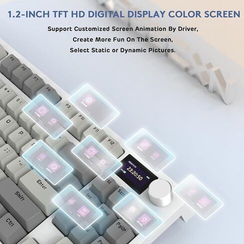ATTACK SHARK RK86 RGB 75% Wireless Gasket Mechanical Keyboard,Triple Mode Bluetooth5.0/2.4G/USB-C 82 Keys Hot Swappable Gaming Keyboard 4000 mAH Battery w/Knob & 1.2'' HD OLED Display,Linear Switches in Saudi Arabia