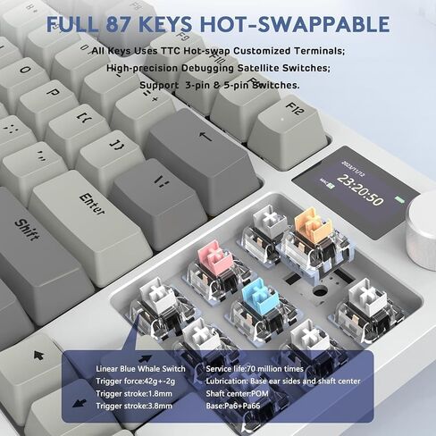 ATTACK SHARK RK86 RGB 75% Wireless Gasket Mechanical Keyboard,Triple Mode Bluetooth5.0/2.4G/USB-C 82 Keys Hot Swappable Gaming Keyboard 4000 mAH Battery w/Knob & 1.2'' HD OLED Display,Linear Switches in Saudi Arabia