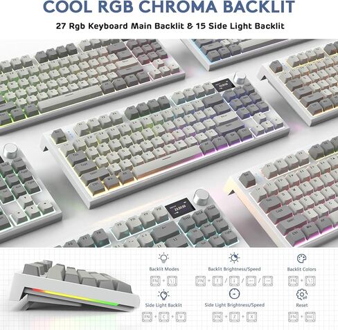 ATTACK SHARK RK86 RGB 75% Wireless Gasket Mechanical Keyboard,Triple Mode Bluetooth5.0/2.4G/USB-C 82 Keys Hot Swappable Gaming Keyboard 4000 mAH Battery w/Knob & 1.2'' HD OLED Display,Linear Switches in Saudi Arabia
