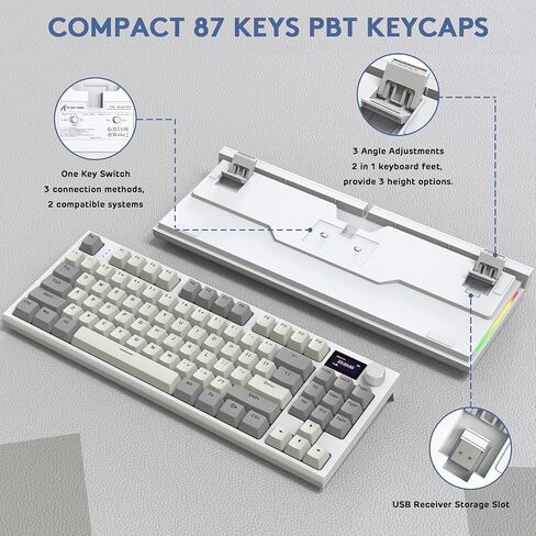ATTACK SHARK RK86 RGB 75% Wireless Gasket Mechanical Keyboard,Triple Mode Bluetooth5.0/2.4G/USB-C 82 Keys Hot Swappable Gaming Keyboard 4000 mAH Battery w/Knob & 1.2'' HD OLED Display,Linear Switches in Saudi Arabia