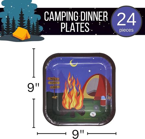 أطباق عشاء للتخييم من Blue Orchards 24 عبوة - أطباق بطابع التخييم، مستلزمات حفلات أعياد الميلاد للتخييم، أطباق التخييم، ديكورات الحفلات الصغيرة، ديكورات حفلات التخييم، مستلزمات التخييم in Kuwait