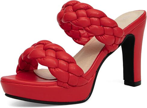 GATUXUS Women's Block High Heels Mule Sandals Round Toe Slip on Braided Strap Platform Dress Shoes in Saudi Arabia