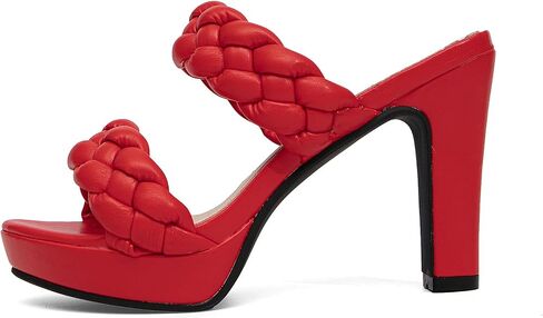 GATUXUS Women's Block High Heels Mule Sandals Round Toe Slip on Braided Strap Platform Dress Shoes in Saudi Arabia