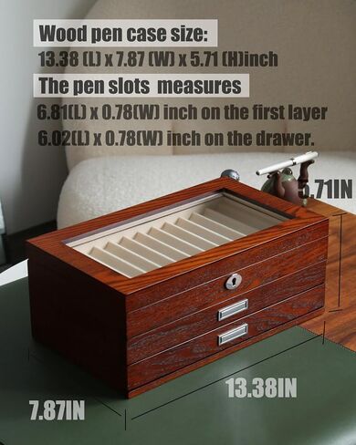 Pen Display Case with 24 Pen Slots, Fountain Pen Display Case, Wood Pen Storage Organizer, Pen Display Box for Men Gift, Pen Case with Glass Window(black ash veneer finish, dark gray velvet) in Saudi Arabia