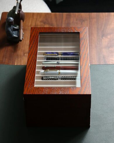 Pen Display Case with 24 Pen Slots, Fountain Pen Display Case, Wood Pen Storage Organizer, Pen Display Box for Men Gift, Pen Case with Glass Window(black ash veneer finish, dark gray velvet) in Saudi Arabia