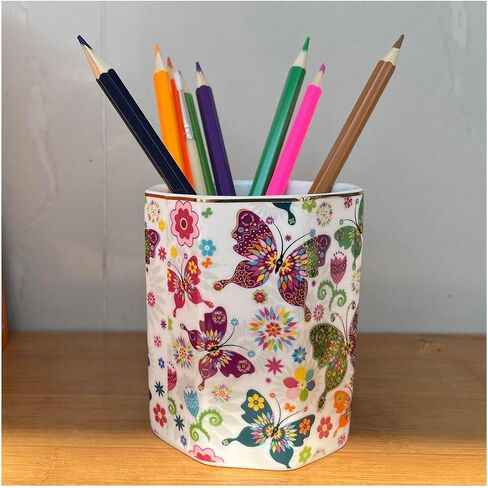 Ceramic Pen Holder Stand Cup Pencil Holder Organizer Makeup Brush Holders for Home Office Desk (Sunflower) in Saudi Arabia