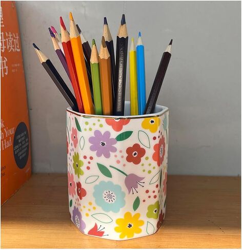 Ceramic Pen Holder Stand Cup Pencil Holder Organizer Makeup Brush Holders for Home Office Desk (Sunflower) in Saudi Arabia